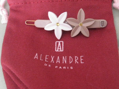 ALEXANDRE De PARIS White/ Gray Color Rhinestone Hair Clip  2 1/4'' Pouch GREAT