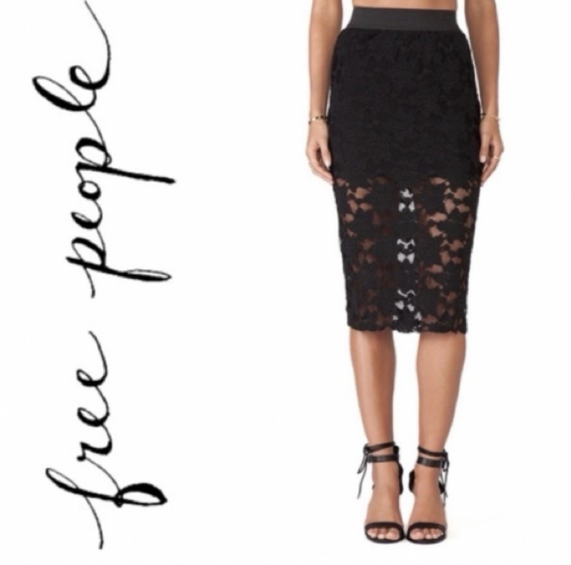 Free People Kas NY Everything Rosey Lace Pencil Skirt Black Size M NWT