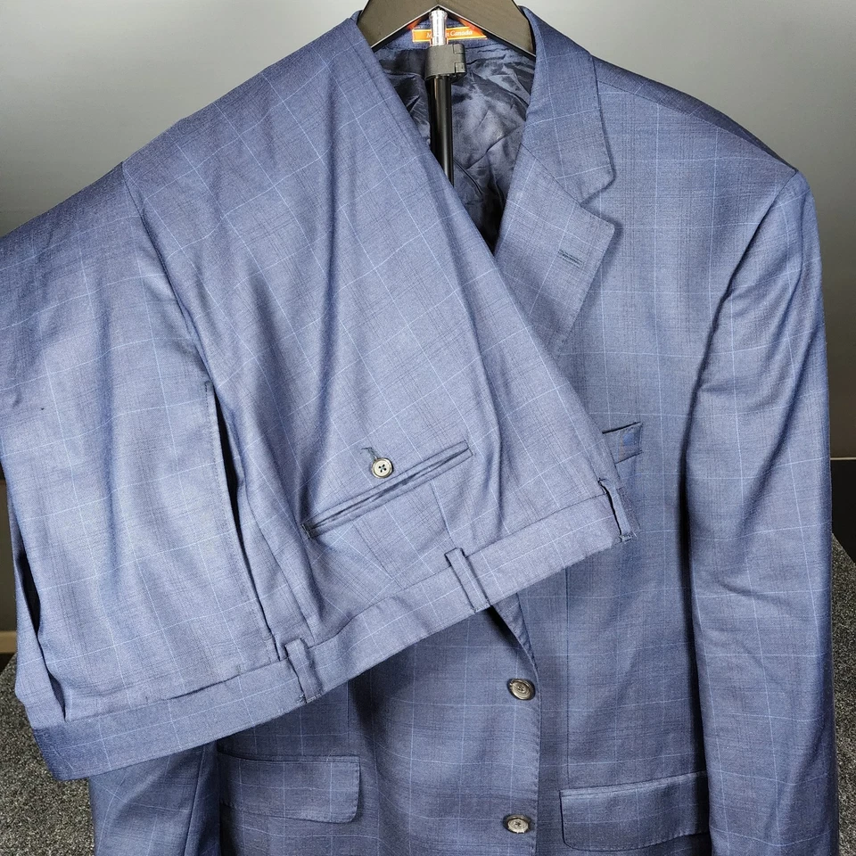 Traje de 2 piezas para hombre Loro Piana Cremieux 52R / 44x30 azul ventana a cuadros Foto 3 de 4