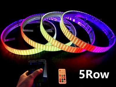 5-Row 15.5'' Chasing Flow LED Truck Car Wheels 4Rings Tire Rim Lights APP+Remote