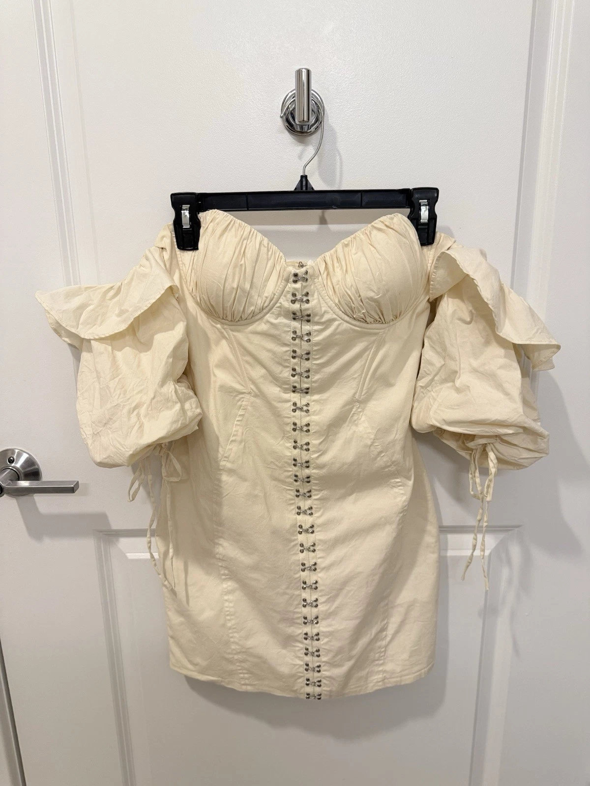 UNDERCOVER Oh Polly Secret Romance Mini abito corsetto manica a sbuffo in avorio taglia US 8