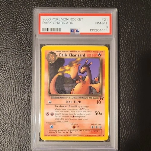2000 Pokémon Team Rocket Dark Charizard #21/82 Unlimited Rare Regular PSA 8