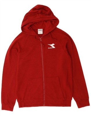 DIADORA Mens Zip Hoodie Sweater Small Red Cotton AA19