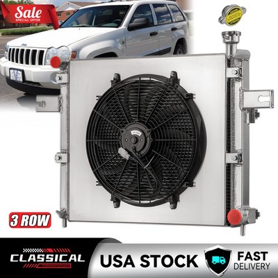 3 Row Aluminum Radiator Shroud Fan Fit 1999-05 Jeep Grand Cherokee WJ WG 4.7L V8