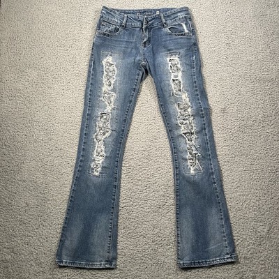 Rampage Distressed Womens Jeans Size 7 Vintage Wash Ankle Straight High Rise