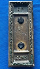1920's - 30s Bronze Antique Up & Down Elevator Button Wall Plate w/ Switches