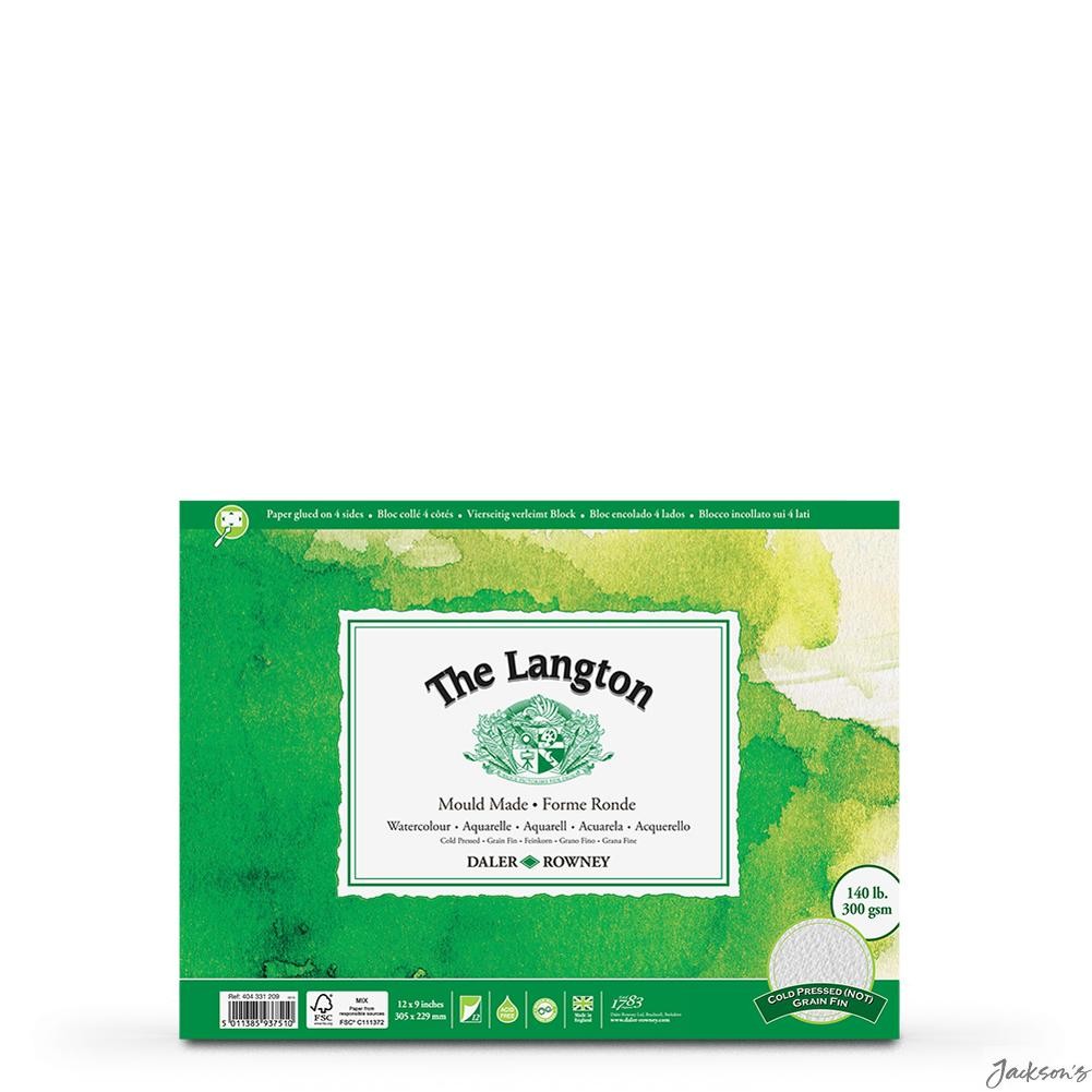 Daler-Rowney Langton Watercolour Paper Block Cold Pressed 9x12in 300gsm 12 Sh...