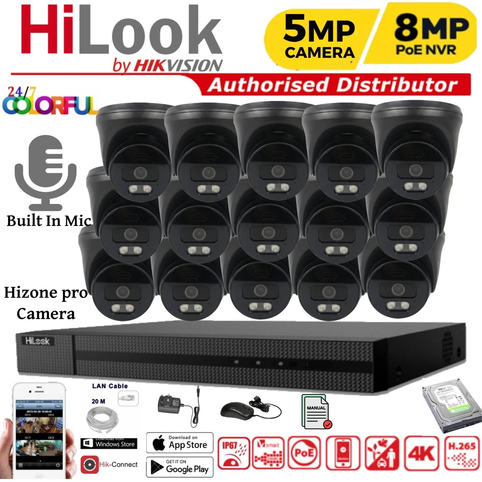 8MP HIKVISION CCTV 8MP 4K NVR 5MP COLORVU IP POE OUTDOOR AUDIO CAMERA SYSTEM KIT - Picture 1 of 39