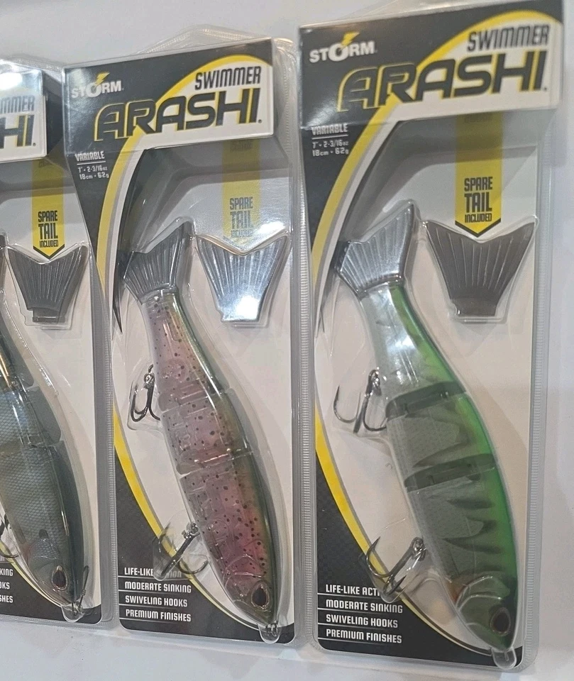 Lote de 3- Isca de Baixo Storm Arashi Swimmer 7" Articulada Glide Bait 2-3/16oz Afundamento - Imagem 2 de 4