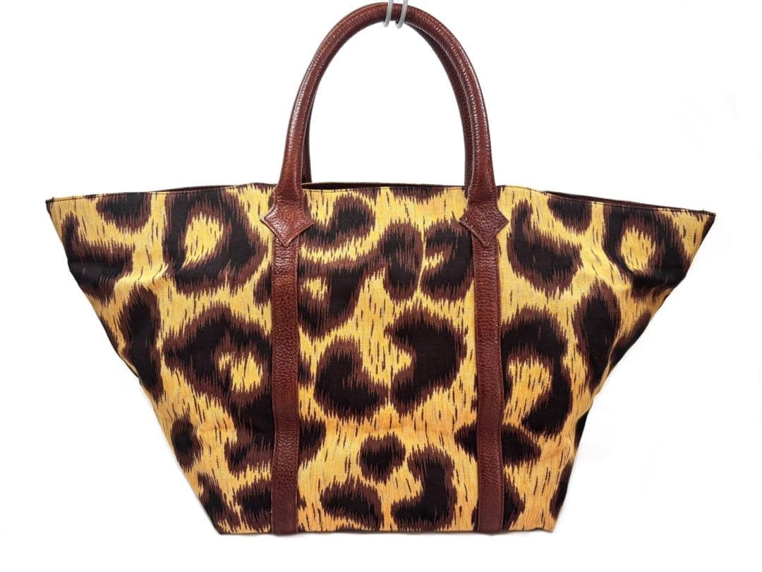 Vivienne Westwood Leopard Print Canvas Tote Bag Brown Leather Trim Rare Vintage