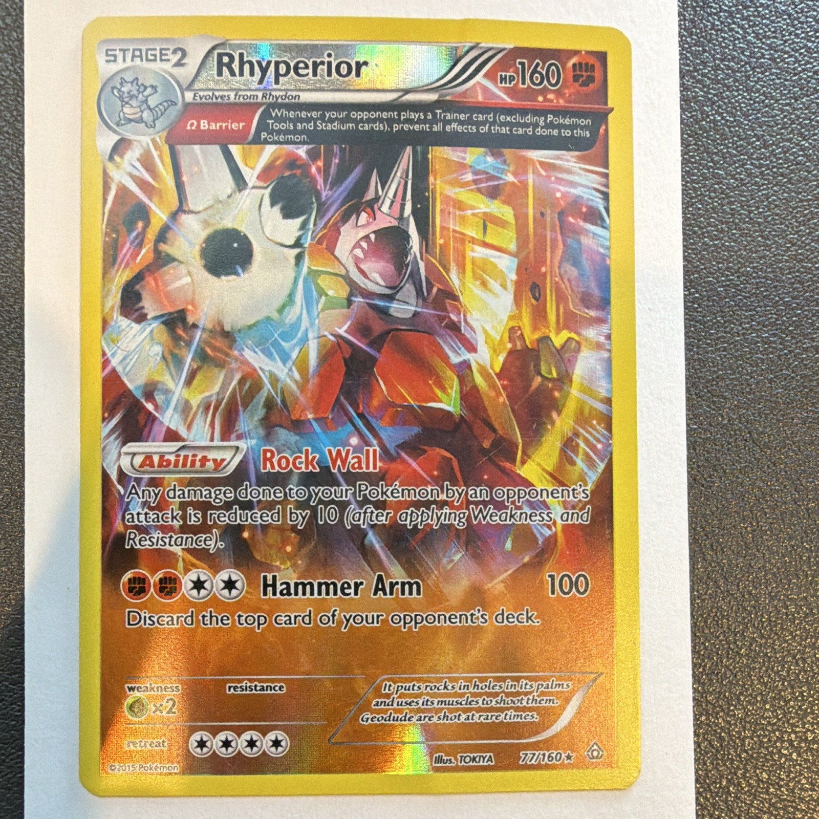 Pokemon Rhyperior Omega Barrier Holo Rare 77/160 XY Primal Clash 160 HP 2015