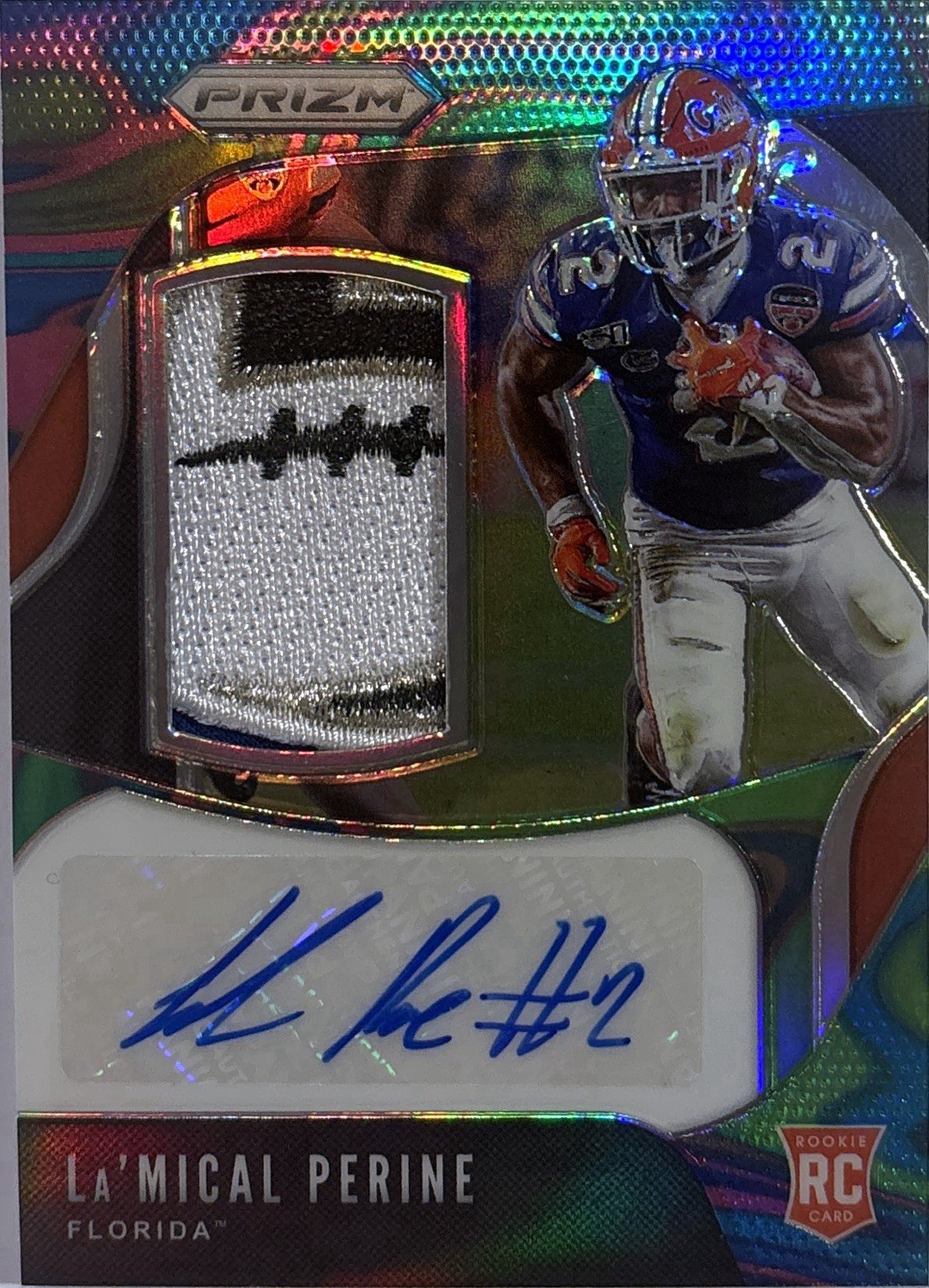 La'Mical Perine Panini Chronicles Draft Picks Spectra Patch Autographs #25 Neon Marble