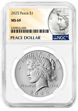  2025 $1 Peace Uncirculated Silver Eagle  Dollar NGC MS69  !