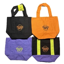 LOT Of 4 Trader Joe's Mini Halloween Canvas Tote Bag Trick Or Treat Seasonal🎃