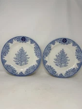 Set of 2 Royal Stafford Blue Christmas Tree 11” Dinner Plates/  NEW Holiday Xmas