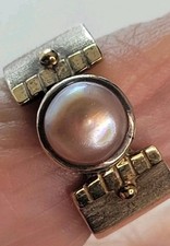 Vintage sterling silver gold overlay on sides accent ring with pearl sz 8