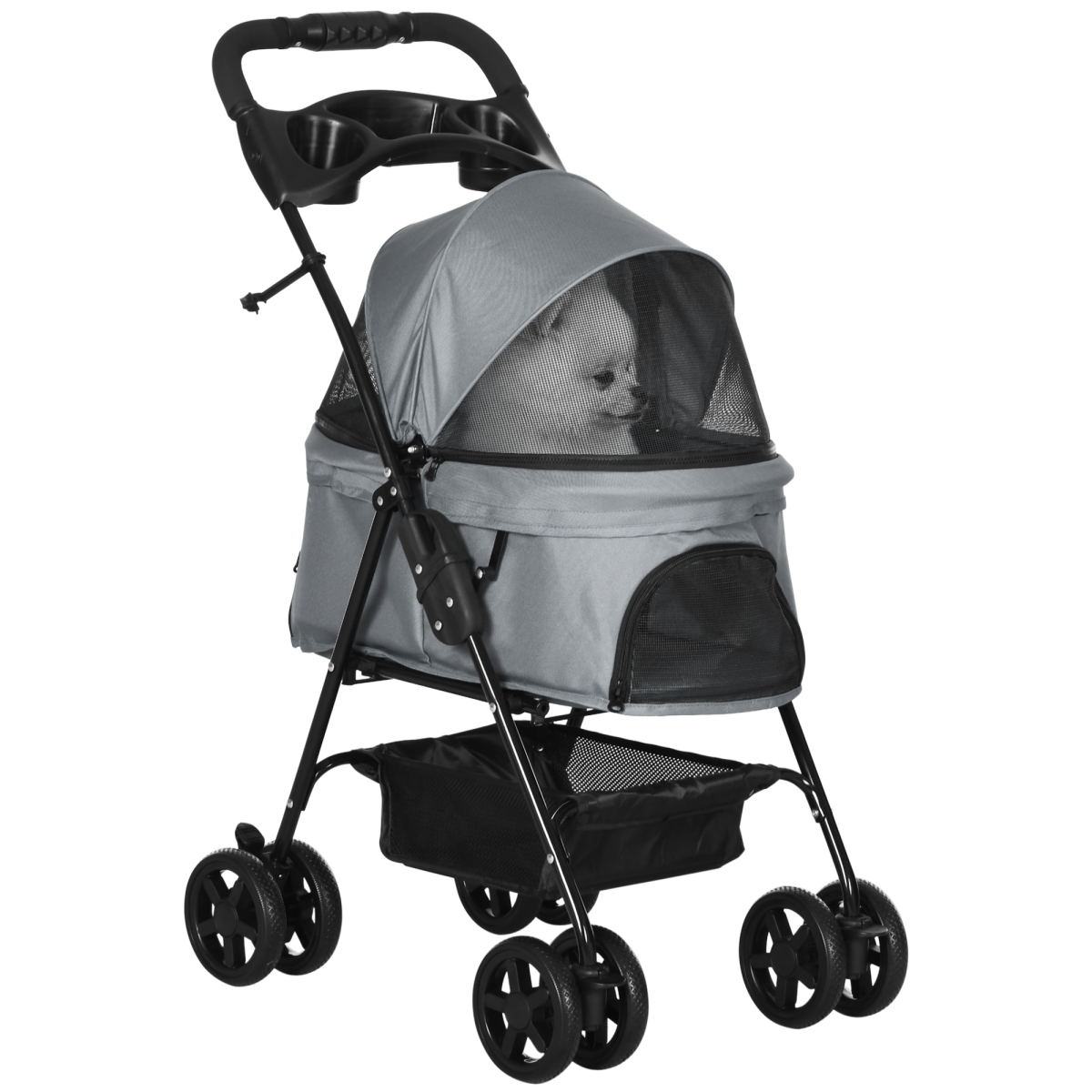 Pawhut Dog Stroller Pet Travel Pushchair Foldable - Grey - Image 2