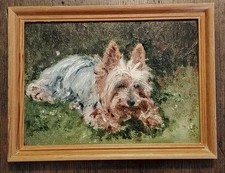 Beautiful Little Oil Painting of A Yorkshire Terrier Dog - Vintage