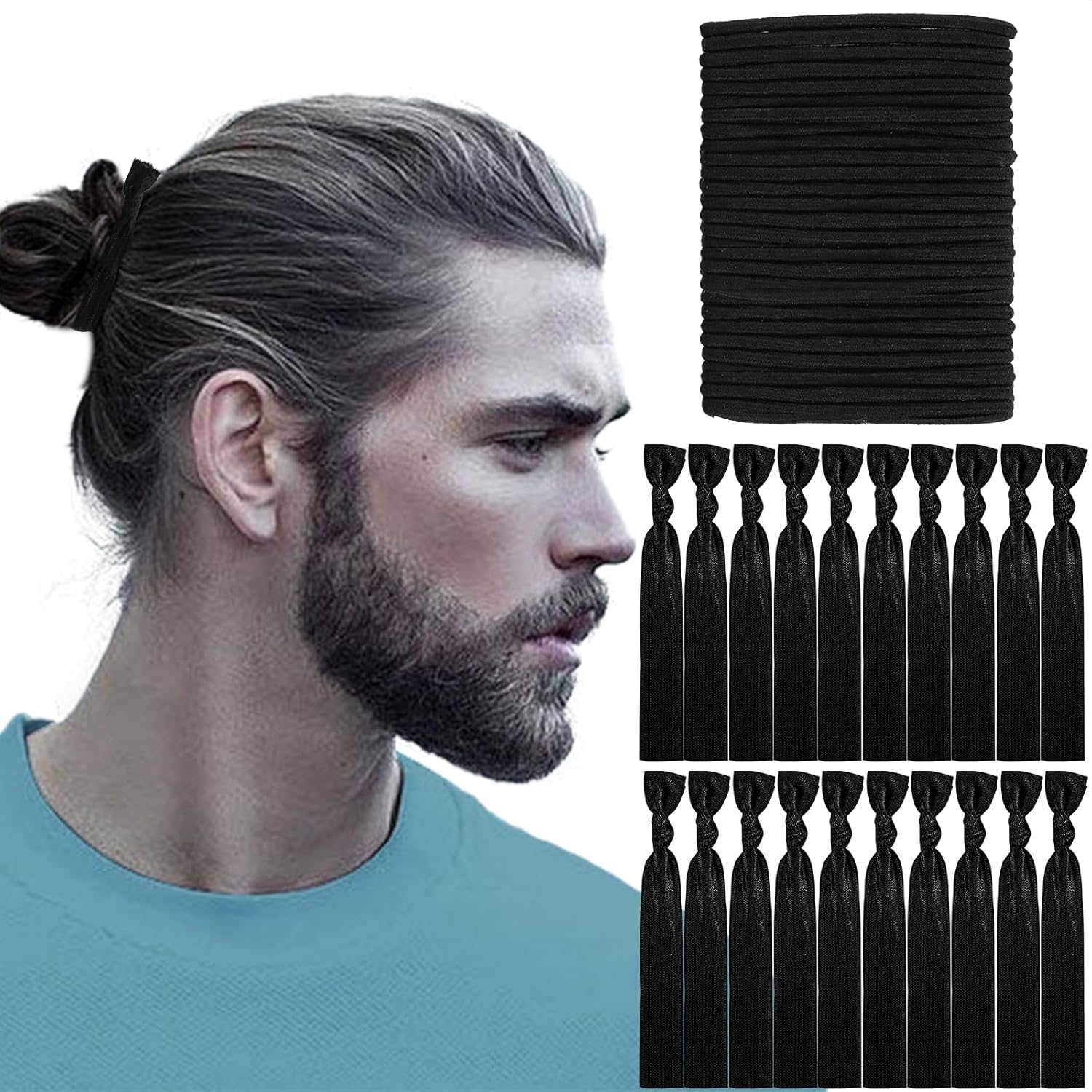 60Pcs Elastic Hair Accessories - Knotted Fabric Ribbon Ponytail Holders for Men'