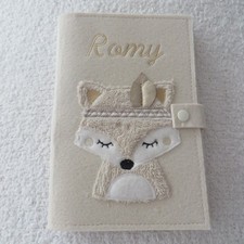 U-Heft Hülle Untersuchungsheft  Organizer Rohweiß Filz Fuchs bestickt mit Romy