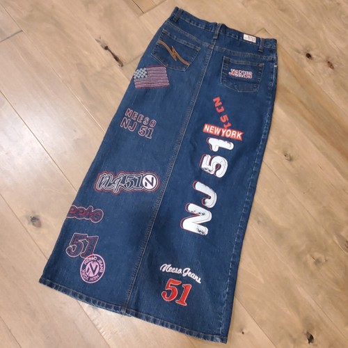 Neeso Denim Patchwork Maxi Length Stretch Jean Skirt USA Front Slit Women’s Sz 5 - Picture 3 of 10