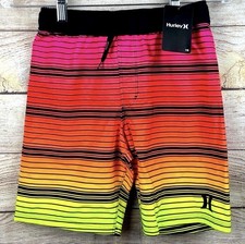 Hurley Swim Trunks Boys Size 7/8 - NEW Pink Orange Yellow Stripes