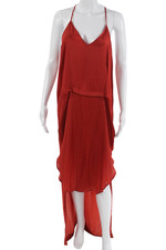 Kimberly Ovitz Women Slip Maxi Dress Red V-Neck Sleeveless Mid-Calf Size 0