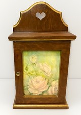 Vintage Wooden Wall Cabinet Key Holder Jewelry Box Floral Cottage Shabby Chic