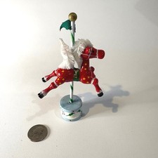 Vintage Miniature Wooden Carousel Horse Figurine Red Polka Dot Christmas Decor