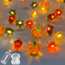 Thanksgiving Pumpkin Maple Leaf Acorn String Lights 17ft 50 LED Fall Fairy Light