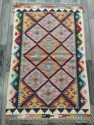 Tribal Handgefertigter Afghanischer/Türkischer Kelim Teppich, Azteken Wolle Vorleger, Größe 123x78 CM