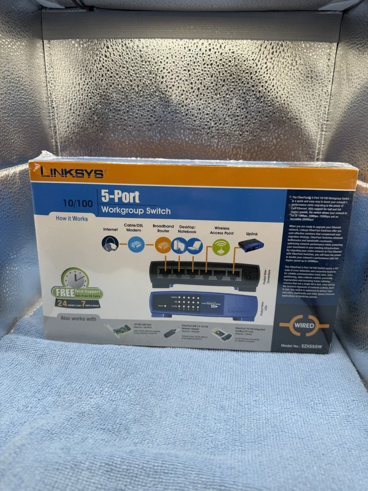 Linksys 10/100 Mbps 5-Port Workgroup Switch Model EZXS55W New Sealed - Image 3 of 4