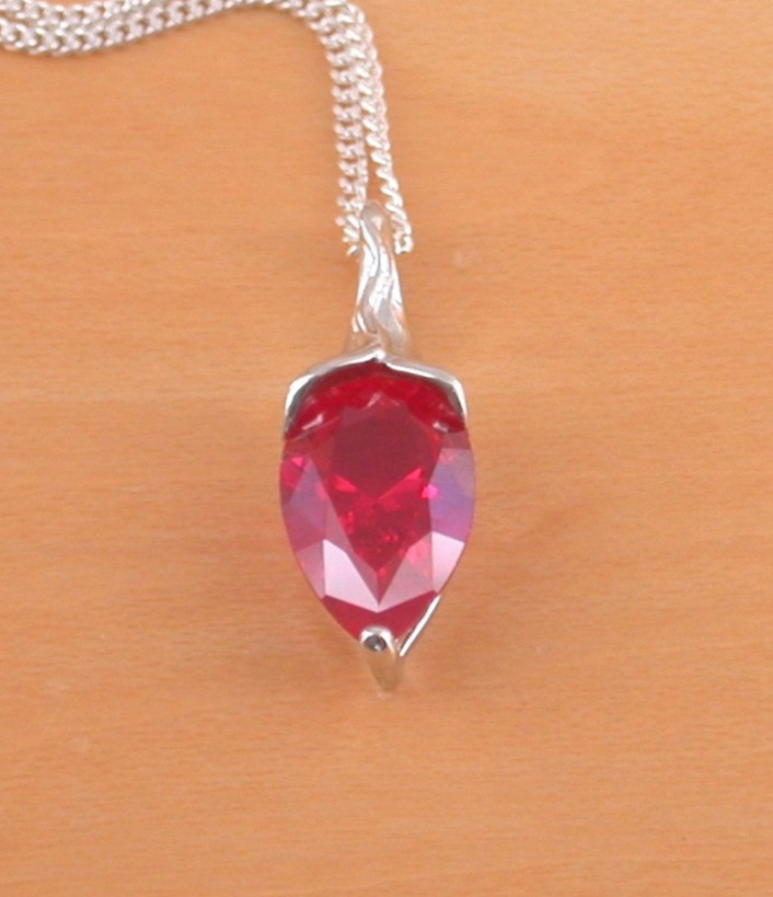 Sterling Silver Ruby Lab Created Pendant & Chain/Ruby Necklace/Ruby Jewellery/UK