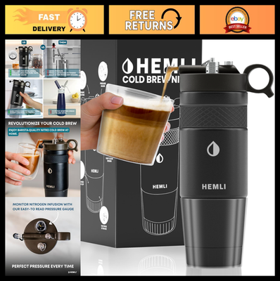 #ad 12 oz Nitro Cold Brew Coffee Maker Ceramic Lined Tritan Cup Pressure Gauge $159.99