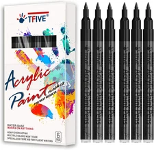 Black Marker Paint Pens - 6 Pack Acrylic Black Permanent Marker, 0.7Mm Extra Fin