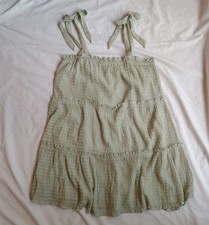 Altar'd State Tiered Mini Dress Tunic Top Women's M Tie Shoulder Textured Green