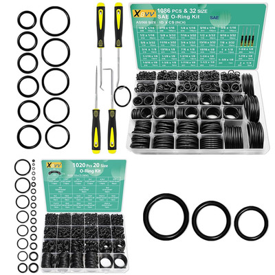 1086 Pcs SAE O Ring and 1020 Pcs Metric O Ring Assortment Kit for Automotive Hyd