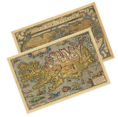 Two 16th Century Maps by Abraham Ortelius - Islandia c.1595 and the World c.1571