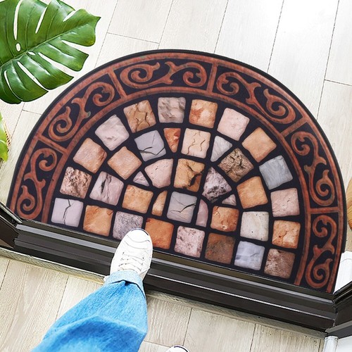 Outdoor Door Mat Slate Effect Half Moon or Rectangular Anti-Slip Rubber Backing - Picture 2 of 12
