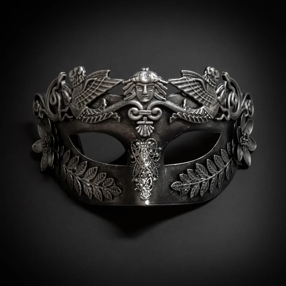 Mens Roman Warrior Venetian Costume Theatre Masquerade Ball Mask [Silver] - Image 2 of 4