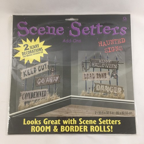 Haunted Signs Cemetery Fence Graveyard Wall Halloween House Gothic Scene Setters