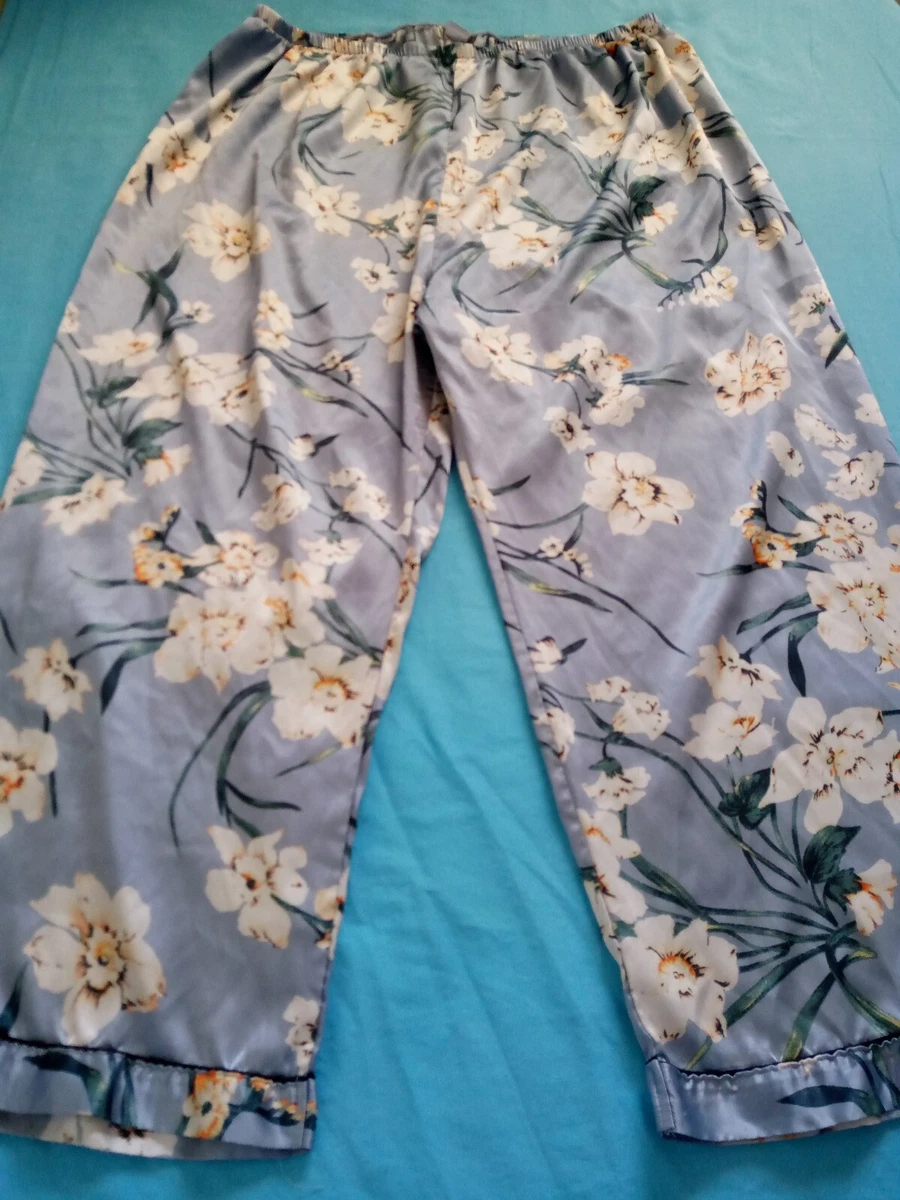 Women's Plus Size Pajama Lounge Pants Elastic Waist Gray Floral Size 5XL