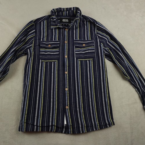 Native Youth Button Up Shirt Mens M Navy Blue Multicolor Stripe Boho Pockets - Picture 1 of 18