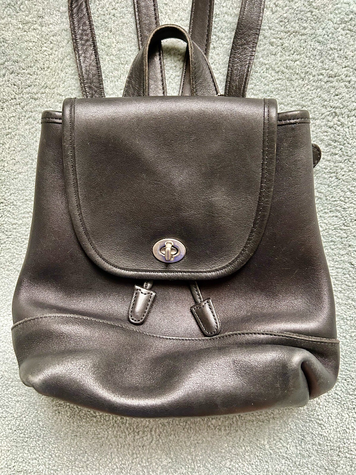 Coach Vintage Backpack Black Leather Drawstring Purse Gem