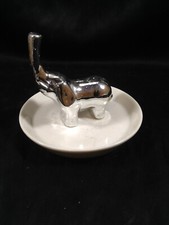 Chrome Elephant Ring Holder White Ceramic Jewelry Trinket Dish