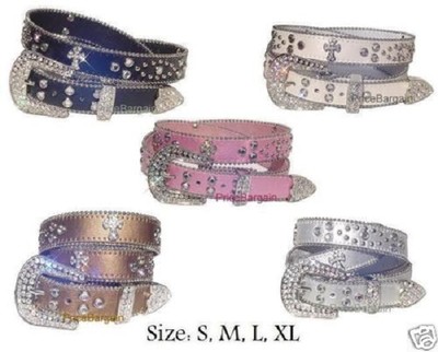New Western Rhinestone Crystal Cross Leather Bling Belt - Main Image