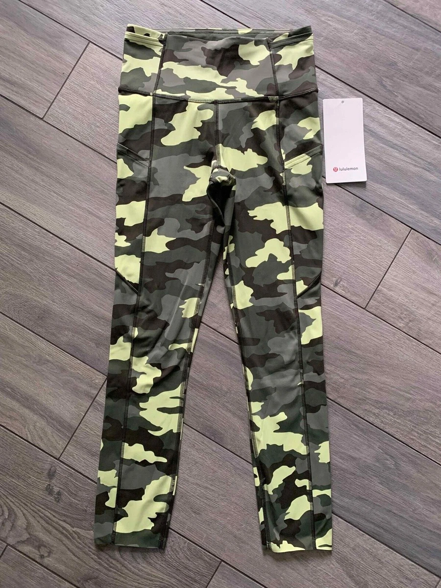 LULULEMON FAST FREE HIGH RISE CROP 23 LEGGINGS, CAMO, NWT, 4