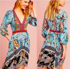 Akemi & Kin Dress Womens 2 Anthropologie Beaded Boho Colorful Karmina Paisley