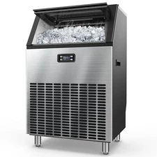 Commercial Ice Machine,265 lbs/24H,120pcs/Cycle,Ice Size Control,24H Timer