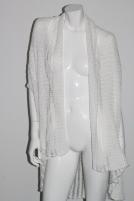 Juliette Jake White Knit Cotton Sheer Waterfall Kimono Cardigan Summer Size S